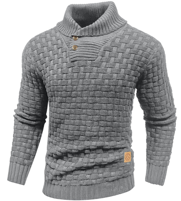 Men’s Waffle-Knit Pullover Sweater | Shawl Collar | Warm Casual Fall Layer