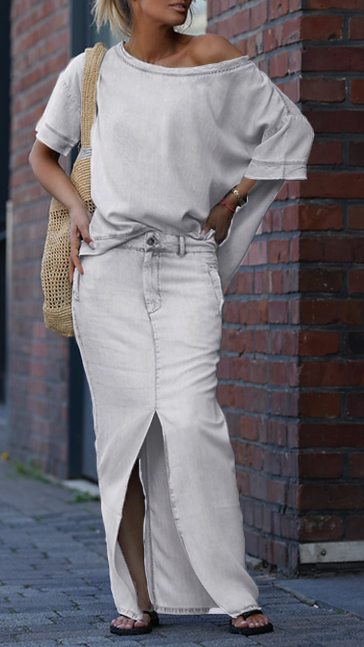 Mireya - Women's Casual Tencel Denim Set with Round Neckline