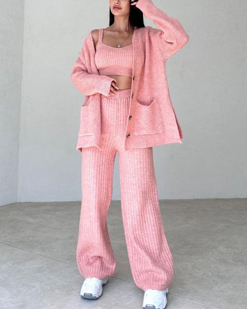 Ribbed Lounge Set | 3-Piece Ensemble | Cotton Blend | Casual Comfort
