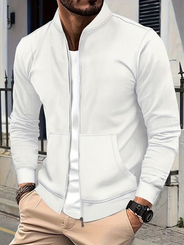 Men's Textured Knit Bomber Jacket | Casual Zip-Up | Lightweight Streetwear Layer