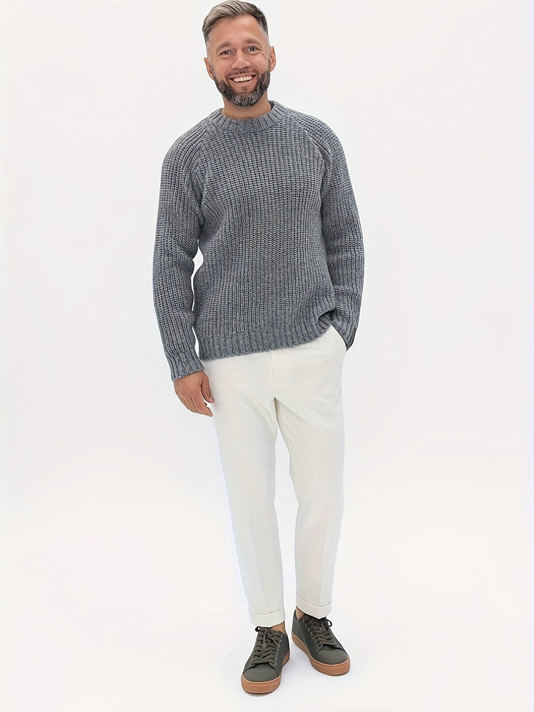 Men’s Chunky Ribbed Knit Sweater | Relaxed Crewneck | Cold-Weather Essential