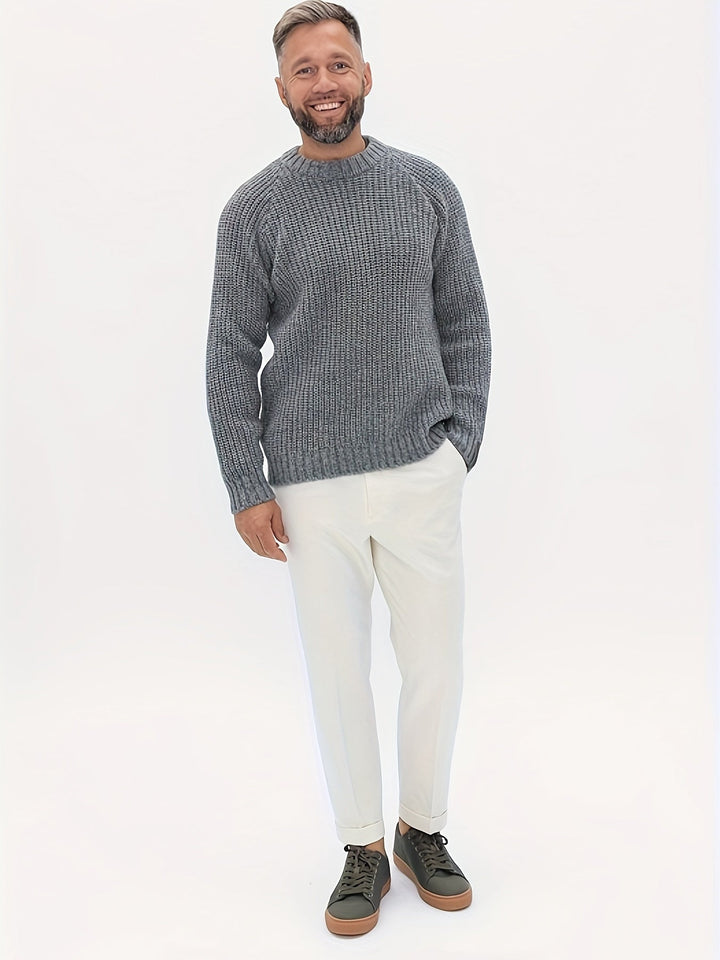 Men’s Chunky Ribbed Knit Sweater | Relaxed Crewneck | Cold-Weather Essential