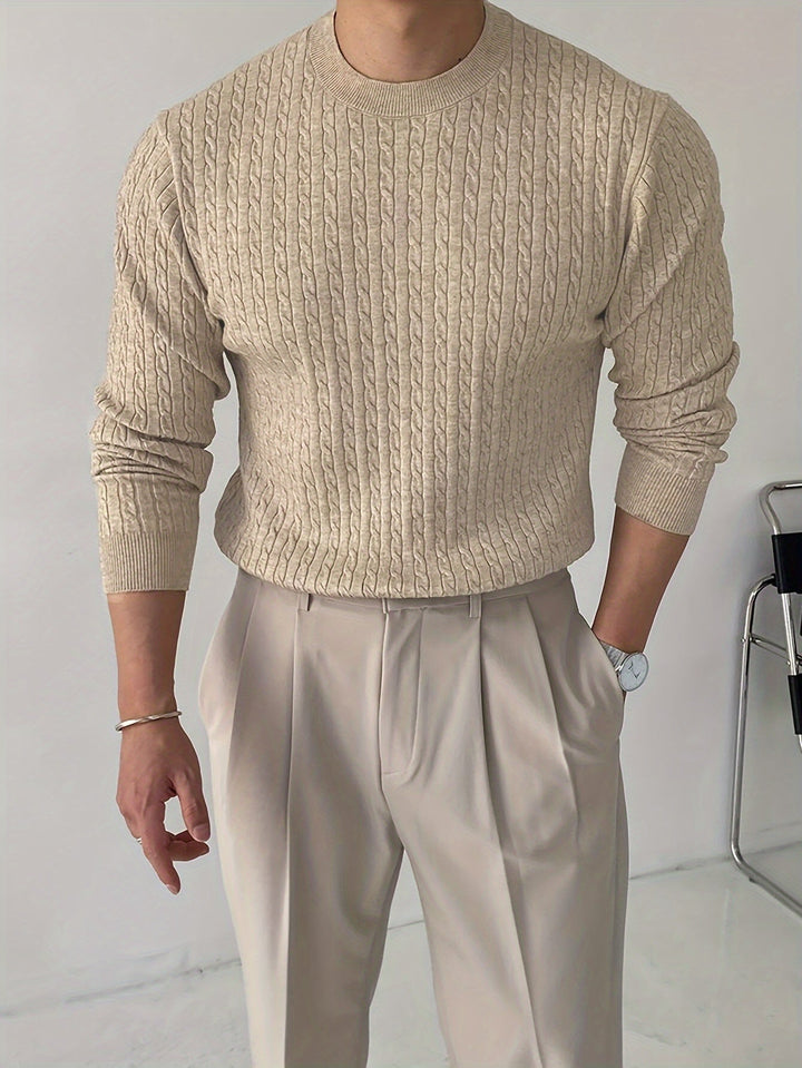 Men’s Cable Knit Pullover Sweater | Lightweight Crewneck | Classic Textured Knitwear