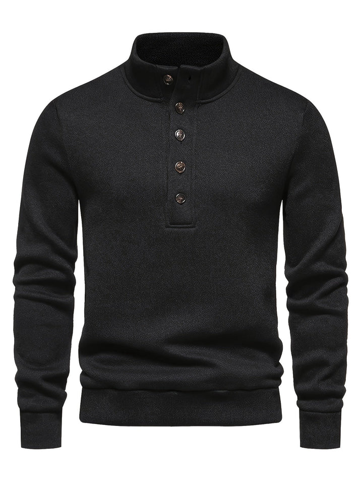 Men’s Button Mock Neck Sweater | Textured Knit Pullover | Cold Weather Casual Essential