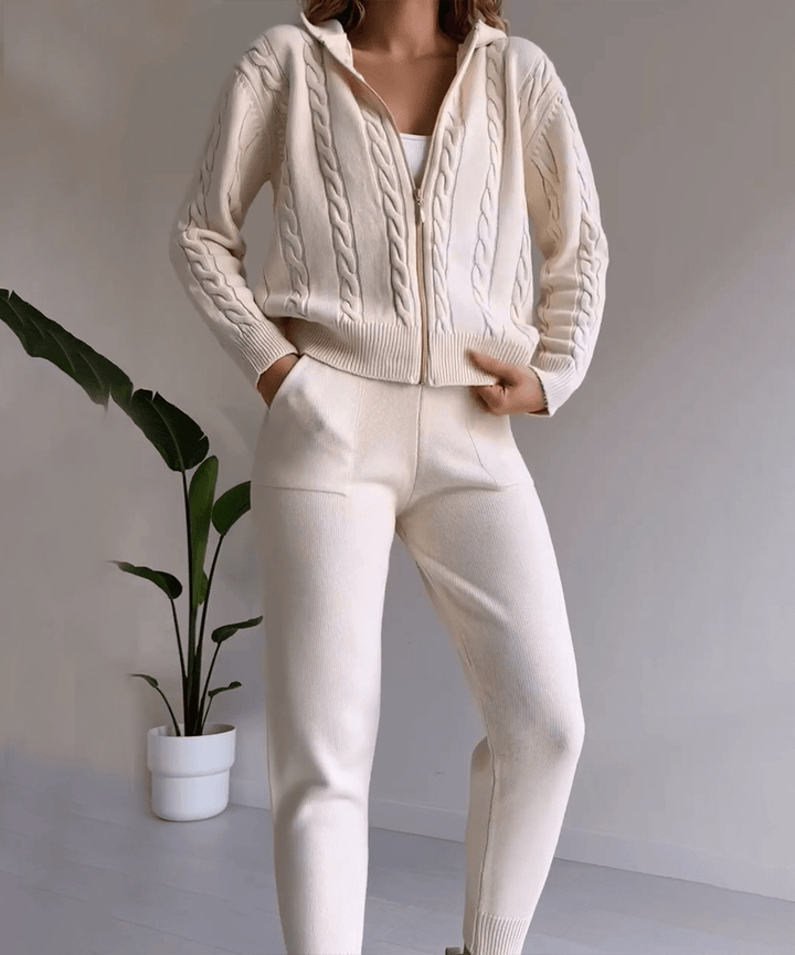 Cable-Knit Zip-Up Hoodie & Jogger Set | Cosy Knitwear | Casual Style