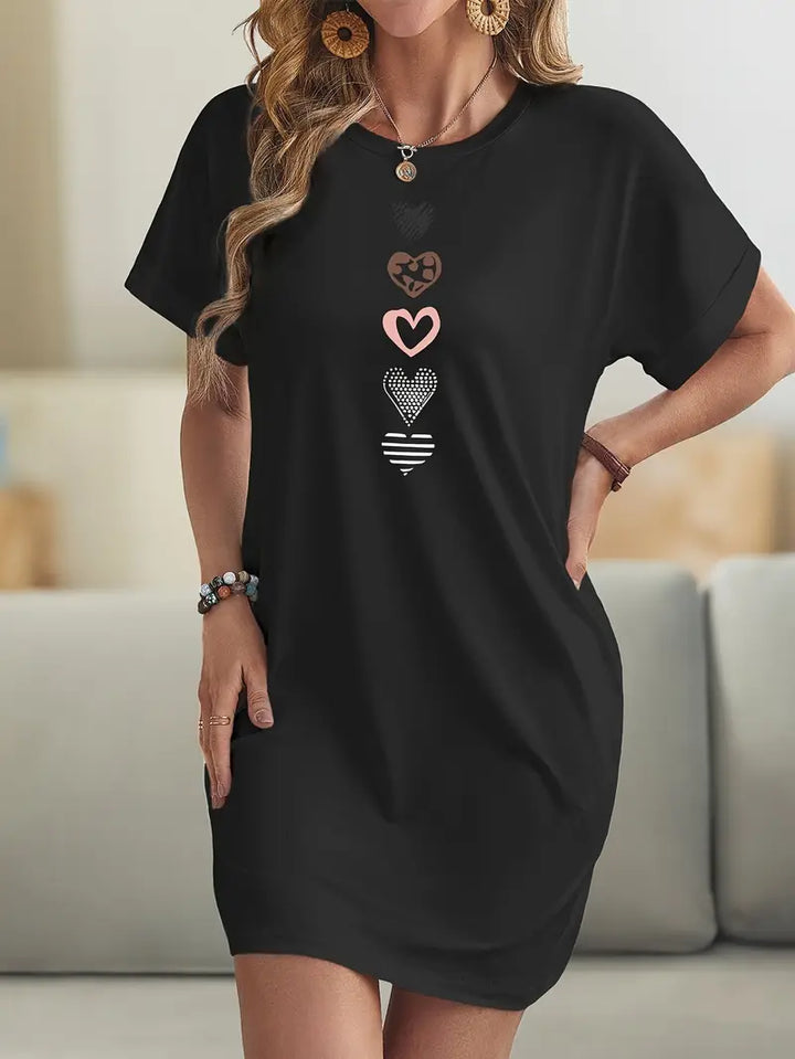 Milia - Graphic Hearts Casual Dress - Cool Elegance &amp; Absolute Comfort