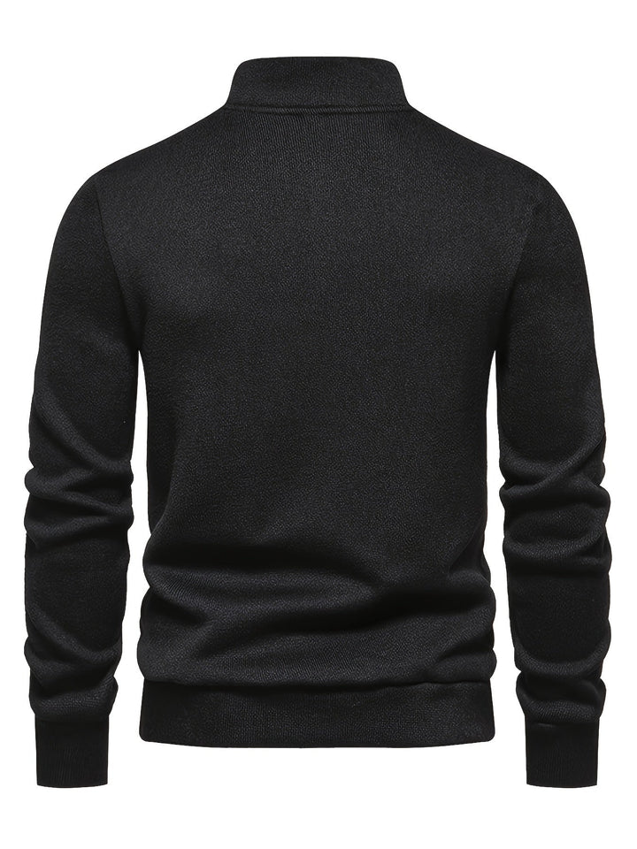 Men’s Button Mock Neck Sweater | Textured Knit Pullover | Cold Weather Casual Essential