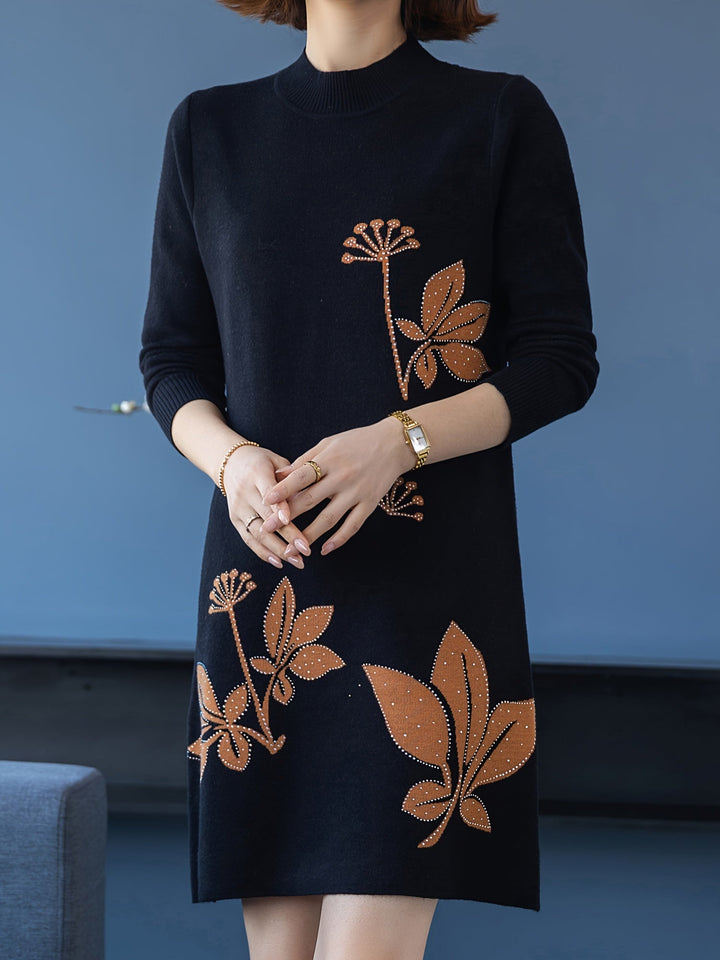 Lourdes - Elegant floral sweater dress with round neck