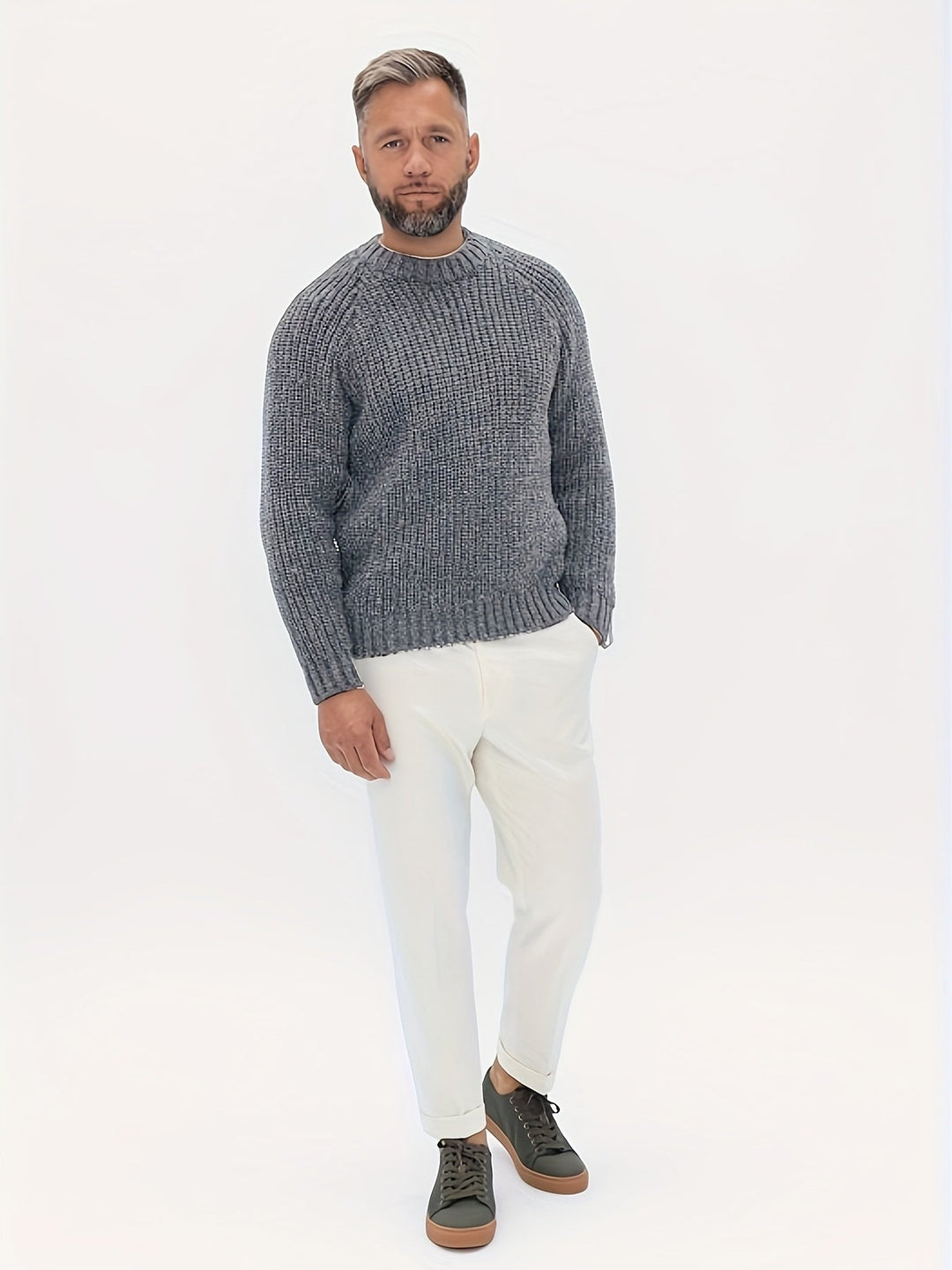 Men’s Chunky Ribbed Knit Sweater | Relaxed Crewneck | Cold-Weather Essential