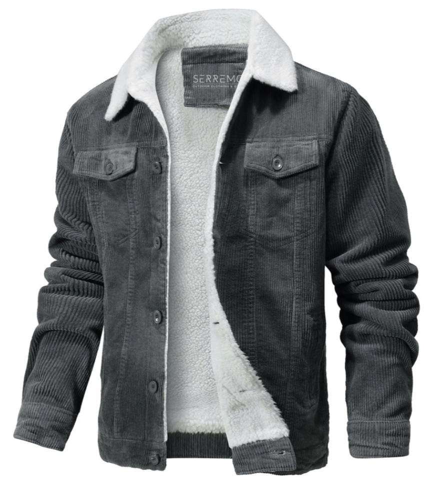 Men’s Sherpa-Lined Corduroy Jacket | Warm Fall Outerwear | Button-Up Trucker Style