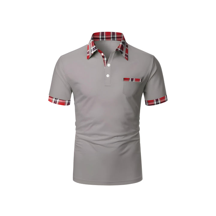 Men’s Polo Shirt with Plaid Trim | Short Sleeve Stretch Cotton | Smart Casual Summer Style