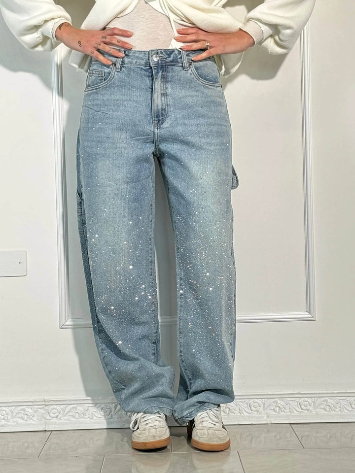 Rhinestone Cargo Jeans | Wide Leg Fit | Sparkle Street Style