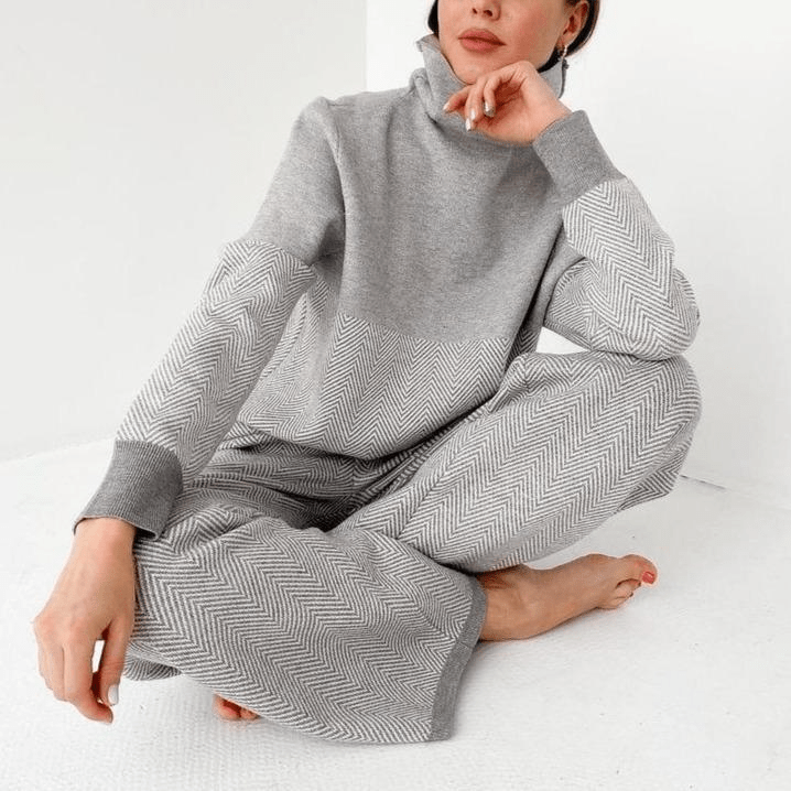 Knit Lounge Set | Soft High-Neck Sweater & Wide-Leg Pants | Cozy Relaxed Fit