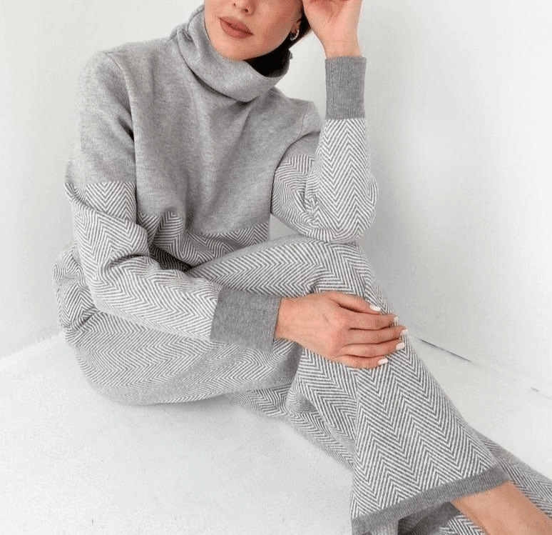 Knit Lounge Set | Soft High-Neck Sweater & Wide-Leg Pants | Cozy Relaxed Fit