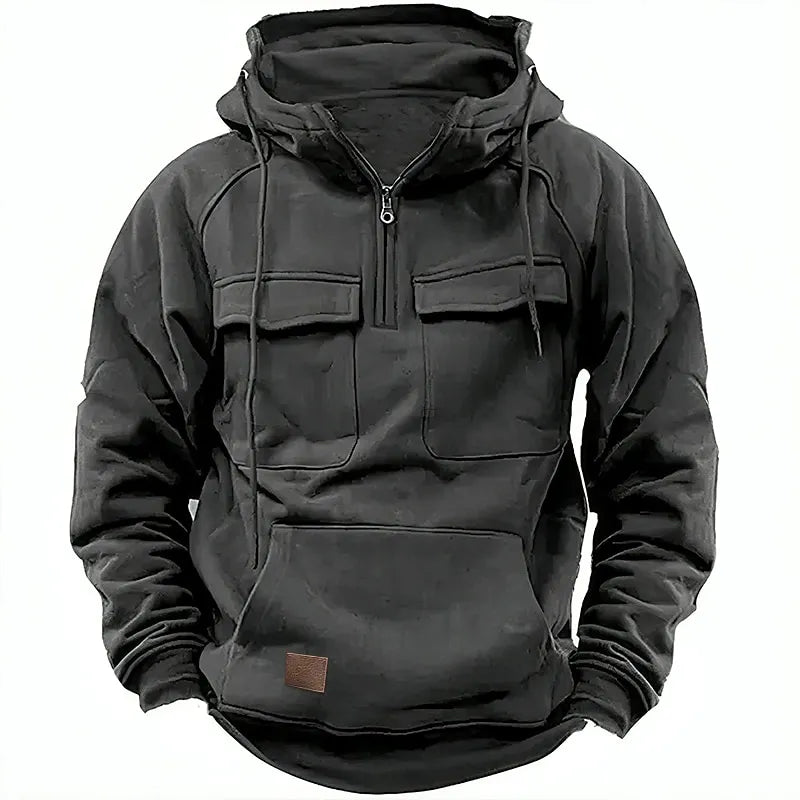 Men’s Tactical Fleece Hoodie | Utility Pocket Pullover | Midweight Outdoor Sweatshirt