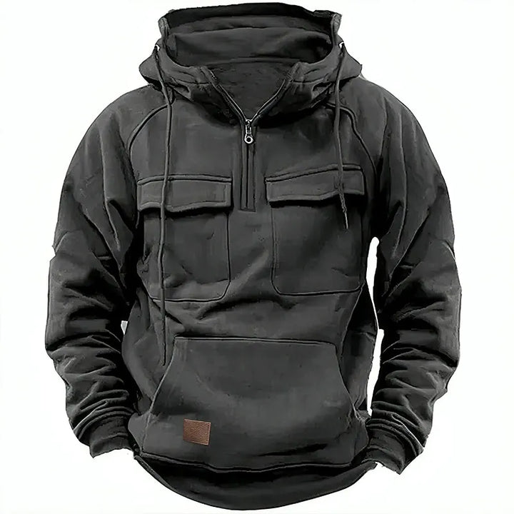 Men’s Tactical Fleece Hoodie | Utility Pocket Pullover | Midweight Outdoor Sweatshirt