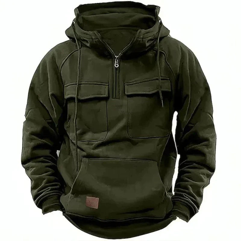 Men’s Tactical Fleece Hoodie | Utility Pocket Pullover | Midweight Outdoor Sweatshirt