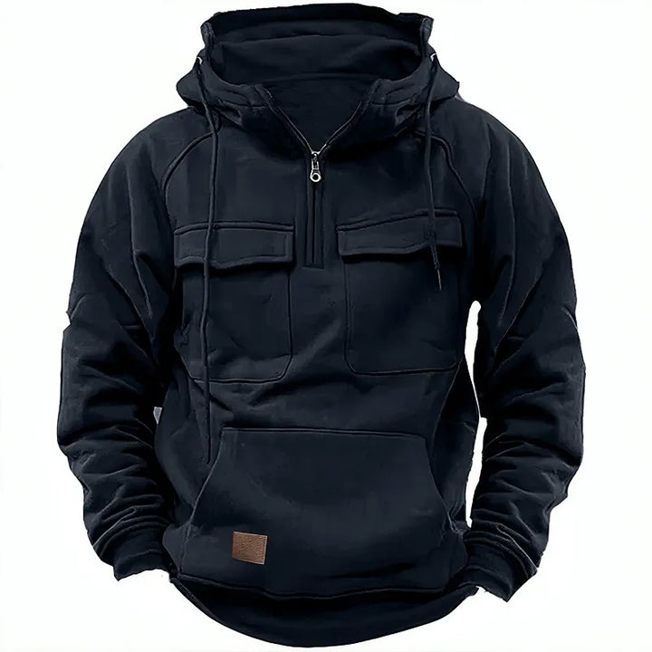 Men’s Tactical Fleece Hoodie | Utility Pocket Pullover | Midweight Outdoor Sweatshirt