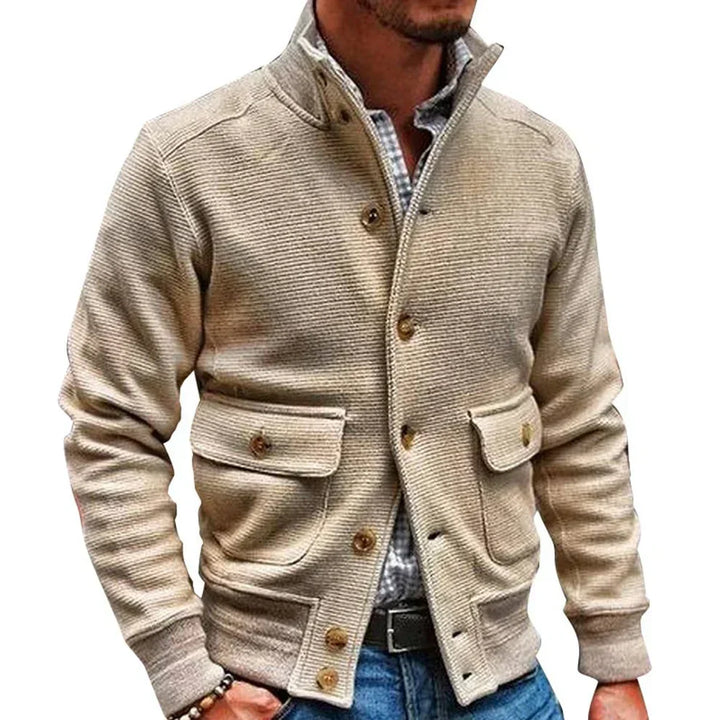 Men’s Knit Bomber Jacket | Button Front | Textured Casual Layer