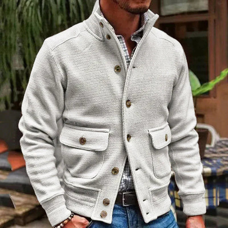 Men’s Knit Bomber Jacket | Button Front | Textured Casual Layer