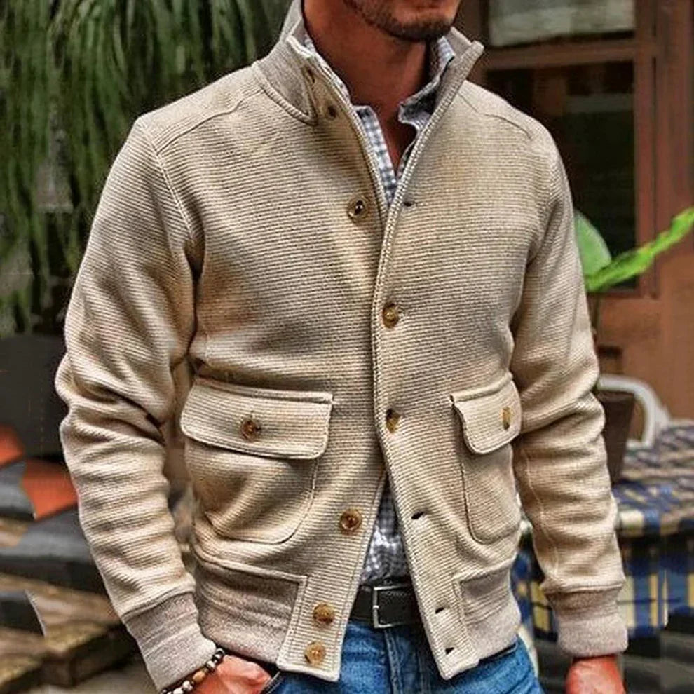 Men’s Knit Bomber Jacket | Button Front | Textured Casual Layer