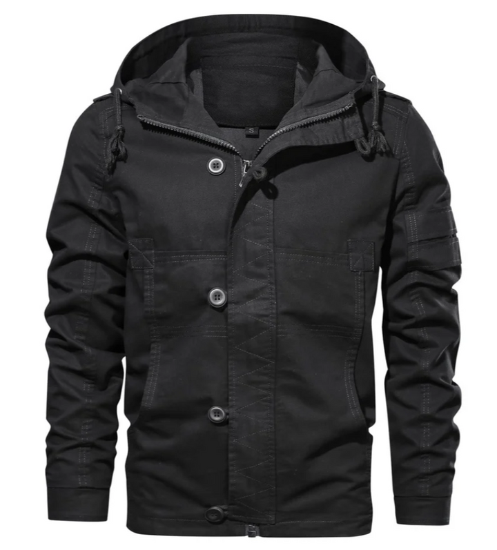 Men's Utility Cotton Jacket | Hooded Midweight Casual Coat | Button & Zip Closure