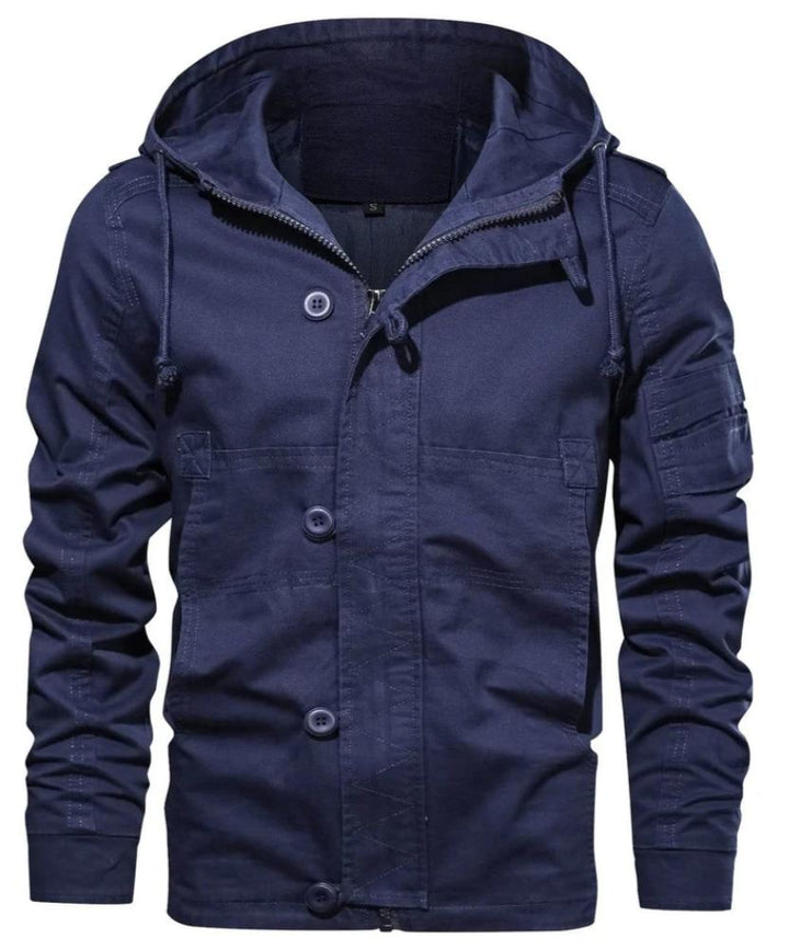 Men's Utility Cotton Jacket | Hooded Midweight Casual Coat | Button & Zip Closure