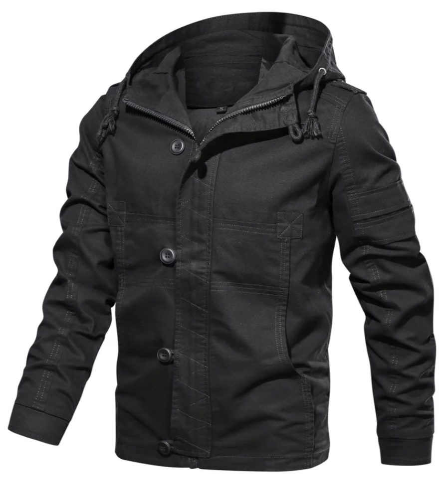 Men's Utility Cotton Jacket | Hooded Midweight Casual Coat | Button & Zip Closure