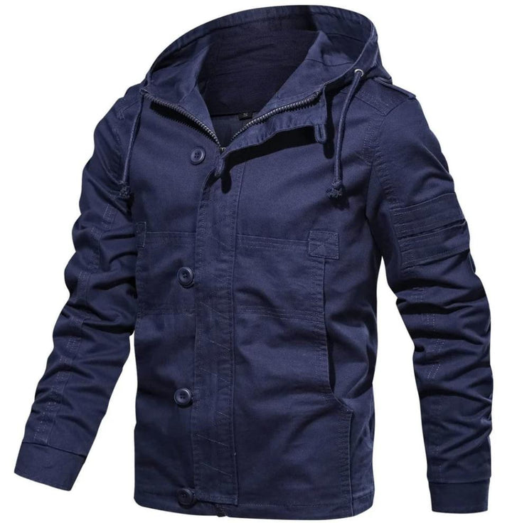 Men's Utility Cotton Jacket | Hooded Midweight Casual Coat | Button & Zip Closure
