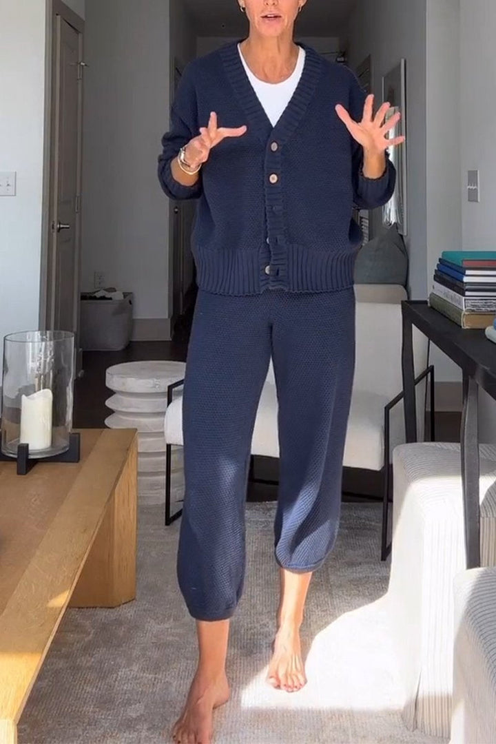 Marielle - Women's casual V-neck waffle texture set