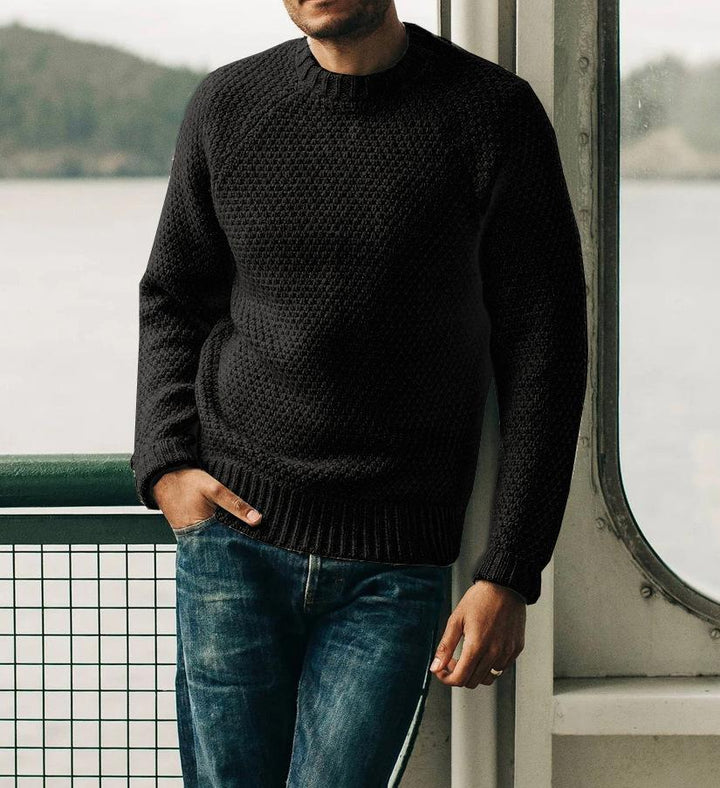 Men’s Textured Knit Crewneck | Classic Pullover Sweater | Midweight Everyday Layer