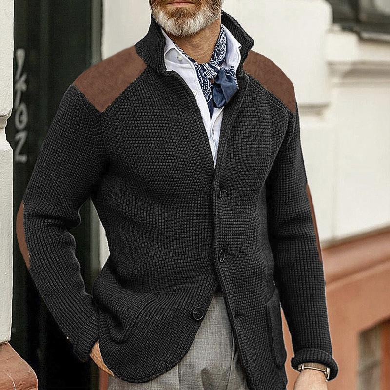 Men's Textured Knit Blazer Jacket | Faux Suede Accents | Fall Layering Piece