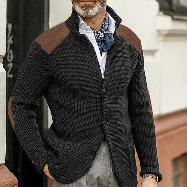 Men's Textured Knit Blazer Jacket | Faux Suede Accents | Fall Layering Piece