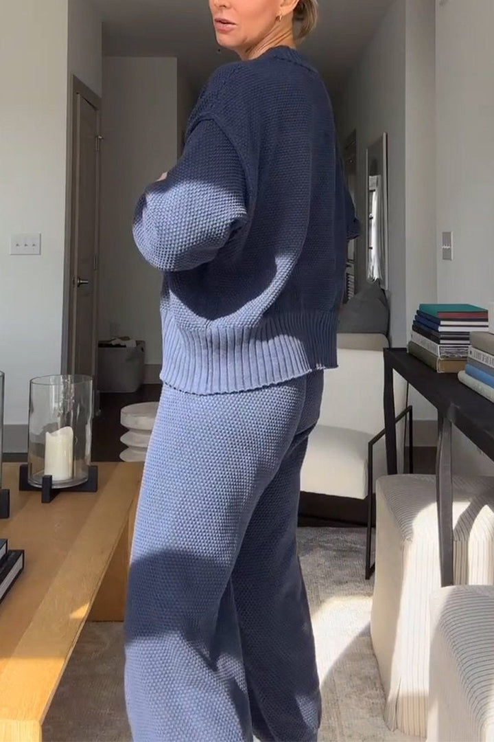 Marielle - Women's casual V-neck waffle texture set