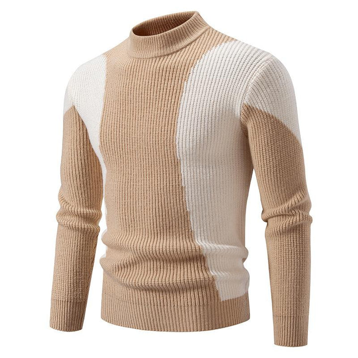 Men’s Colourblock Ribbed Knit Turtleneck | Bold Contrast Sweater