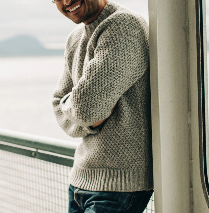 Men’s Textured Knit Crewneck | Classic Pullover Sweater | Midweight Everyday Layer