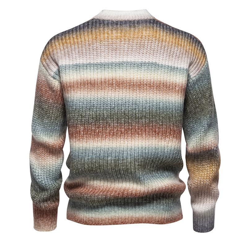 Men’s Gradient Knit Crewneck Sweater | Soft Striped Pullover for Fall