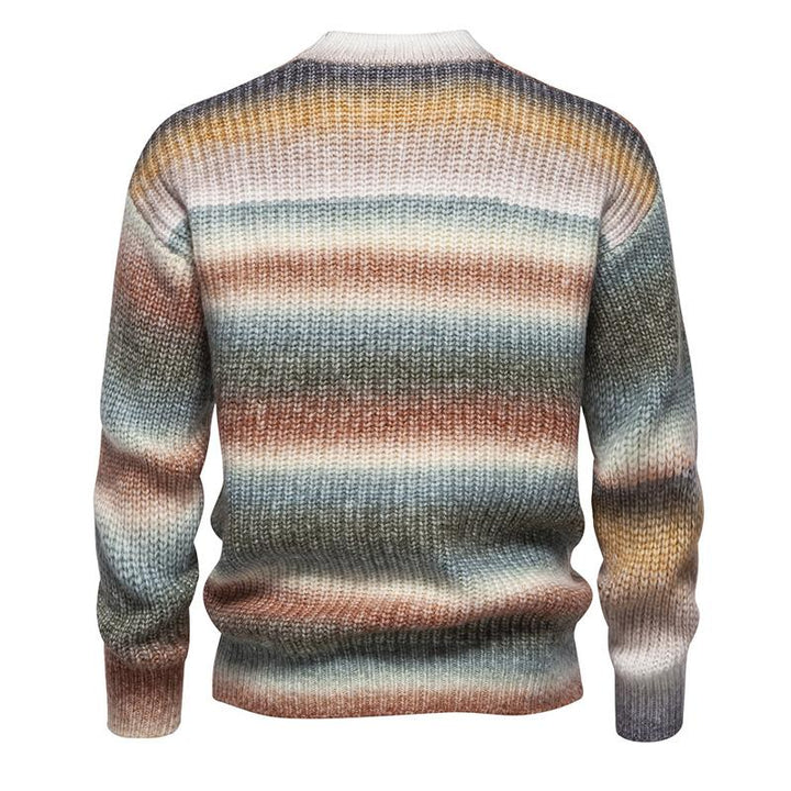 Men’s Gradient Knit Crewneck Sweater | Soft Striped Pullover for Fall