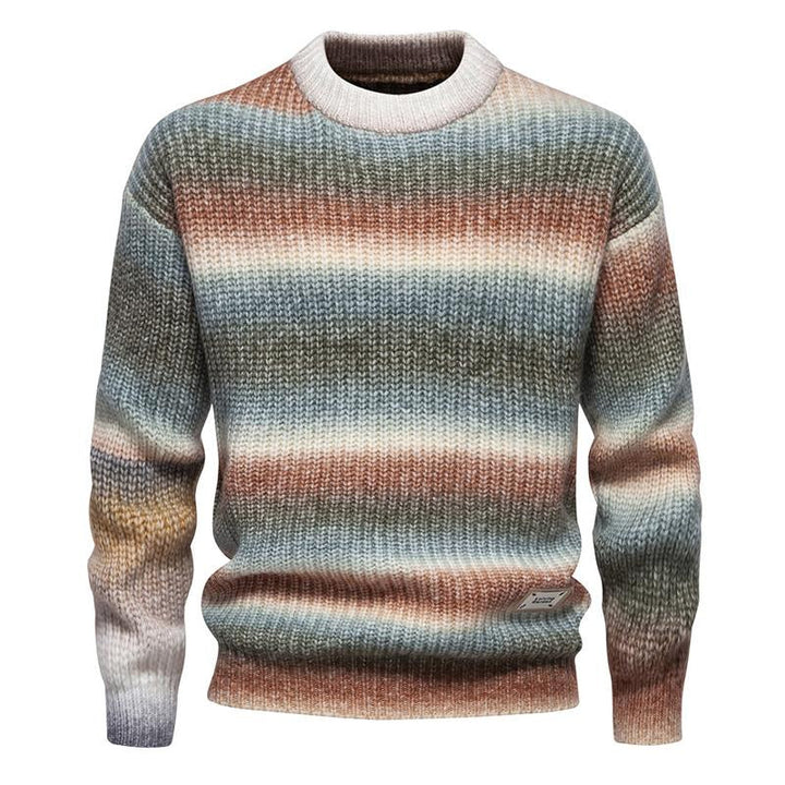 Men’s Gradient Knit Crewneck Sweater | Soft Striped Pullover for Fall