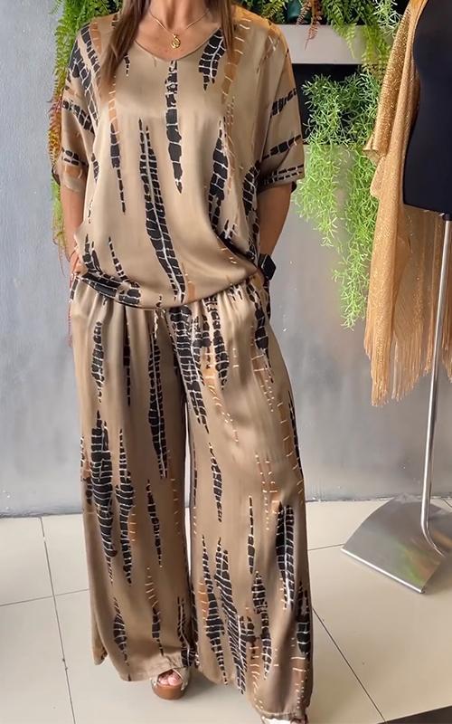 Iria - Casual Satin Crew Neck Set