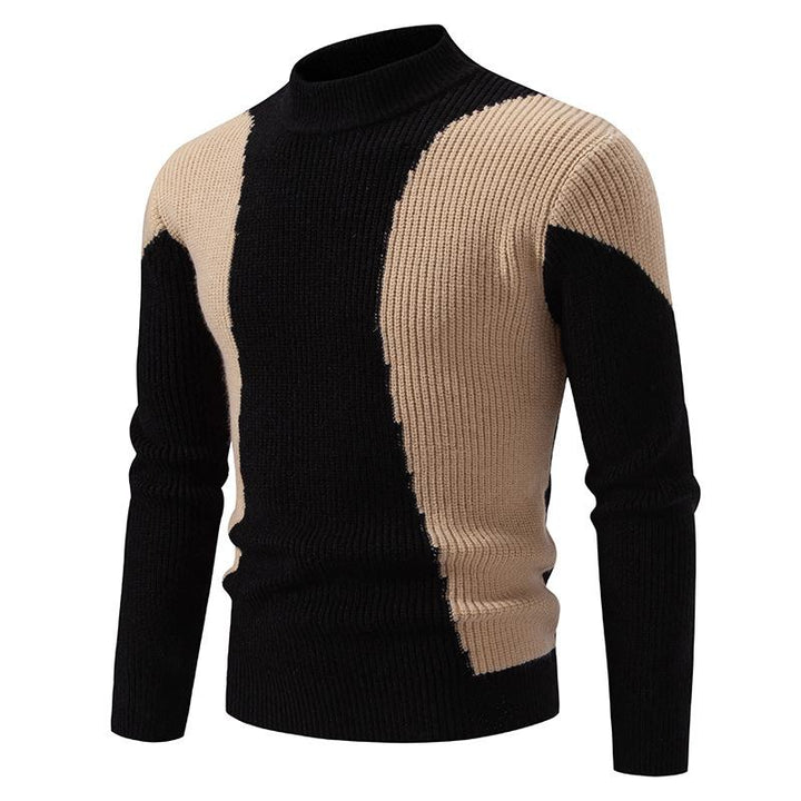 Men’s Colourblock Ribbed Knit Turtleneck | Bold Contrast Sweater