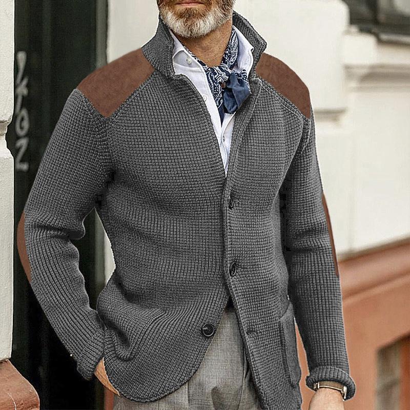 Men's Textured Knit Blazer Jacket | Faux Suede Accents | Fall Layering Piece