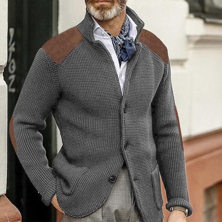 Men's Textured Knit Blazer Jacket | Faux Suede Accents | Fall Layering Piece
