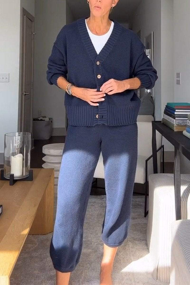 Marielle - Women's casual V-neck waffle texture set