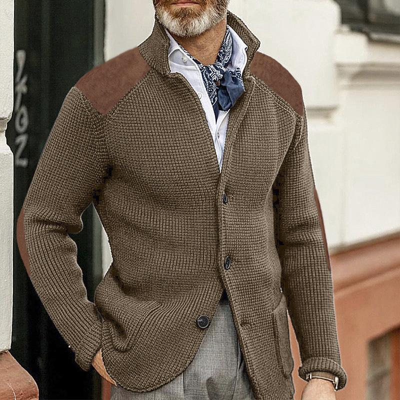 Men's Textured Knit Blazer Jacket | Faux Suede Accents | Fall Layering Piece