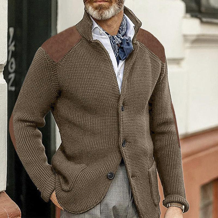 Men's Textured Knit Blazer Jacket | Faux Suede Accents | Fall Layering Piece