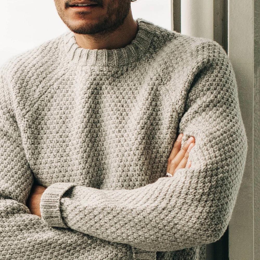 Men’s Textured Knit Crewneck | Classic Pullover Sweater | Midweight Everyday Layer