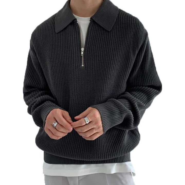 Men’s Waffle Knit Half-Zip Sweater | Oversized Collar | Textured Midweight Pullover