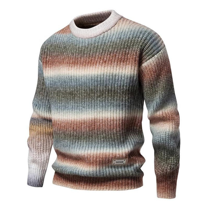 Men’s Gradient Knit Crewneck Sweater | Soft Striped Pullover for Fall