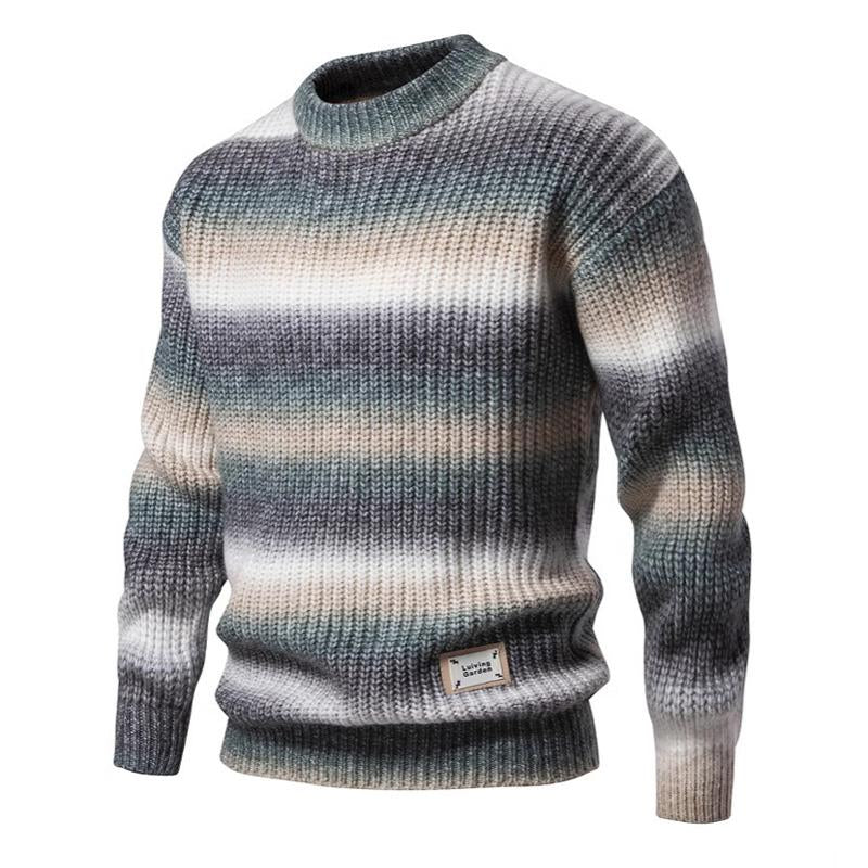 Men’s Gradient Knit Crewneck Sweater | Soft Striped Pullover for Fall